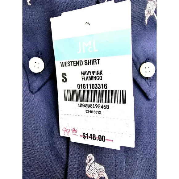 J. Mclaughlin Modern Fit Size Small Men Mavy Pink Flamindo Button Down Shirt NWT - Picture 6 of 10